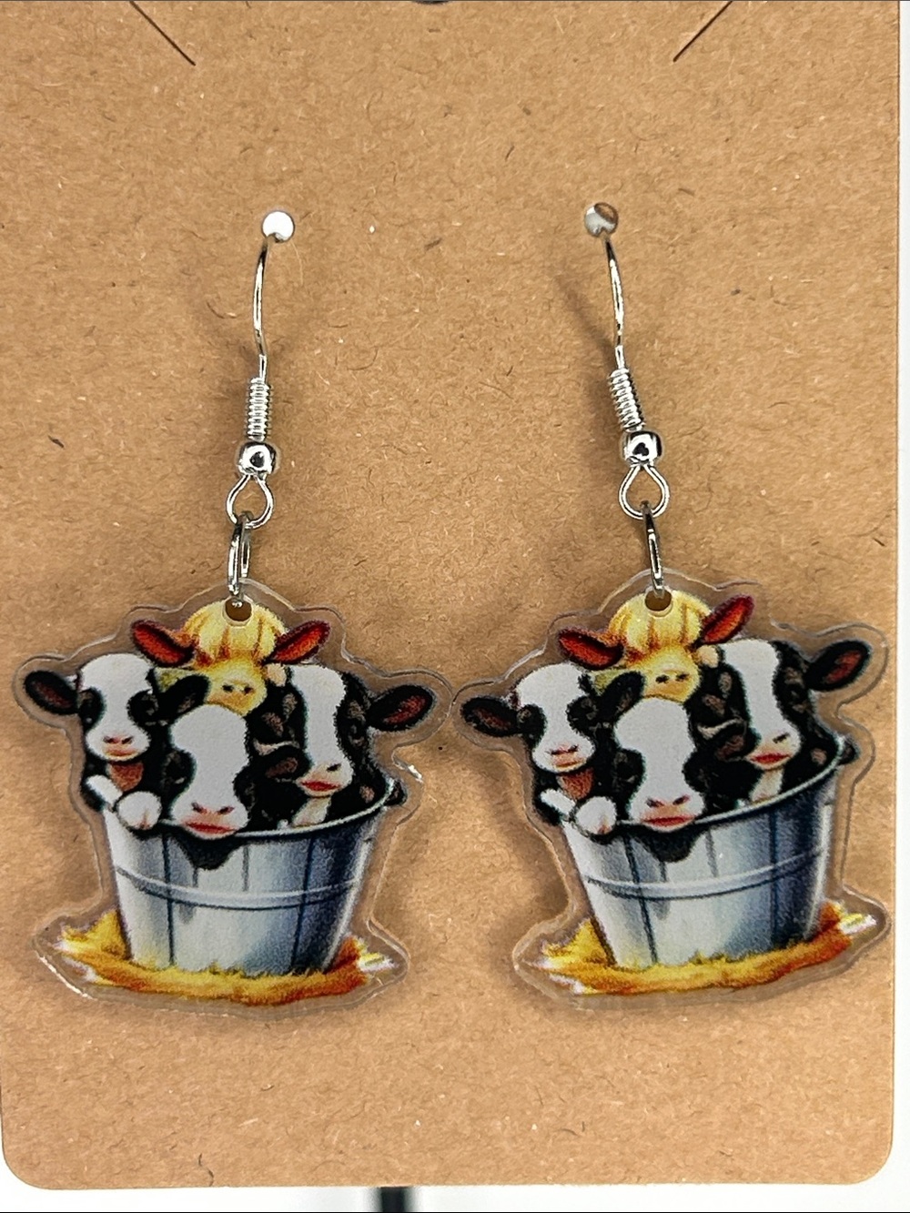Cute Cows in a Bucket Acrylic 2D Earrings Fashion Jewelry
